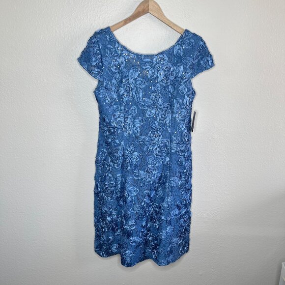 Alex Evenings Rosette A-Line Dress Blue Formal Dress 16P - Picture 2 of 13